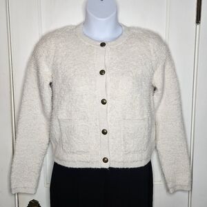 NWT Lucky Brand Chenille Loop Women's Cardigan In Off White - Size Medium
